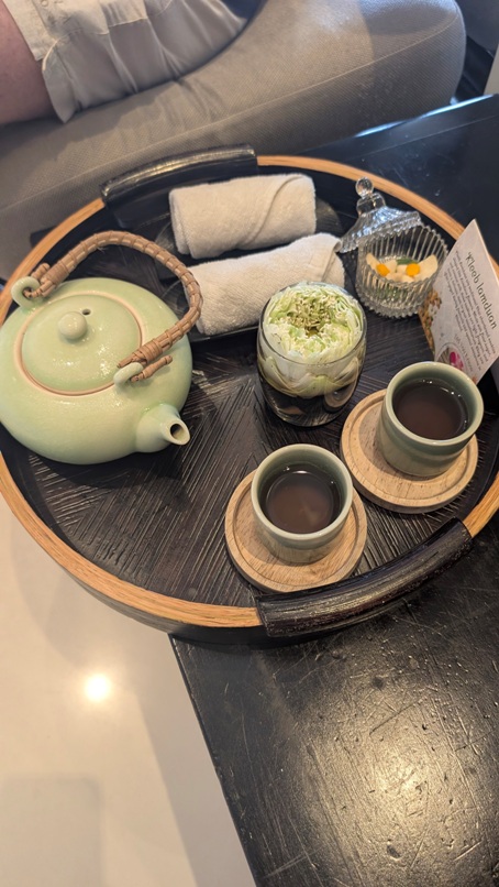 Welcome Tea and Kleeb Lamduan cookies at Riva Arun, Bangkok is a delightful way to start your visit to Bangkok