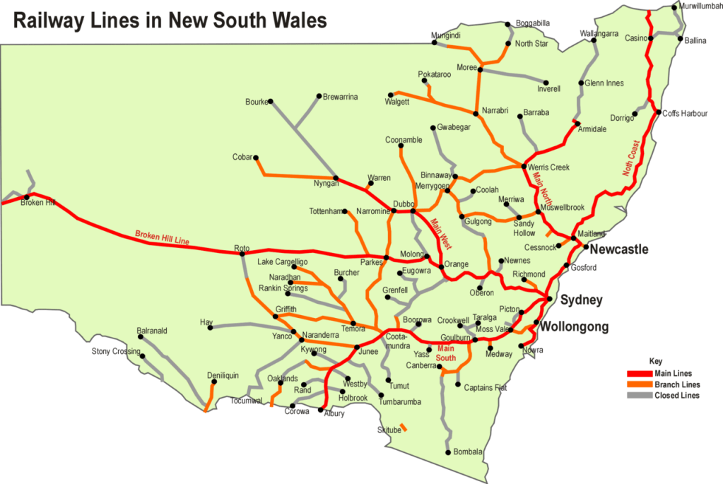 New South Wales Eail Network Map